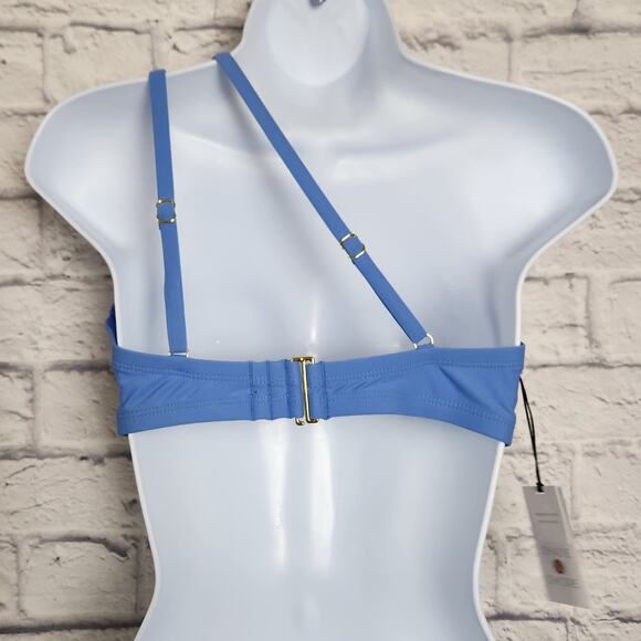 NWT Shade & Shore Bikini Top Size 34D Removable Pads One Shoulder Blue Adj Strap - Picture 2 of 13